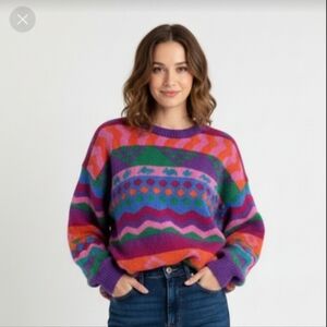Vintage Simons 100% wool colorful vibrant 90s sweater small medium A
